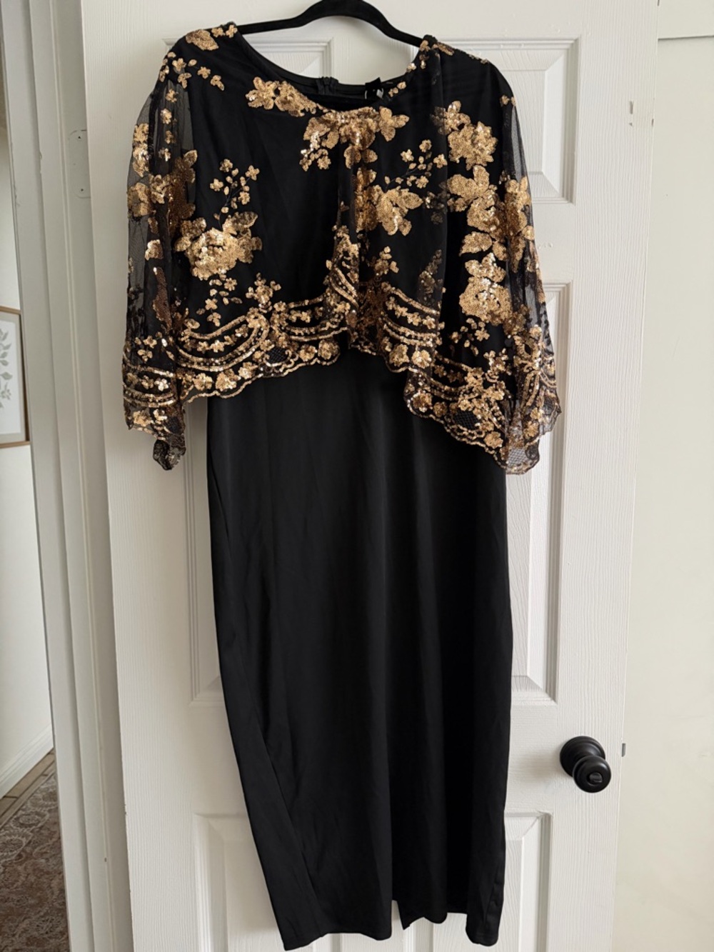 SHEIN Black Midi Dress with Gold Sequin Capelet